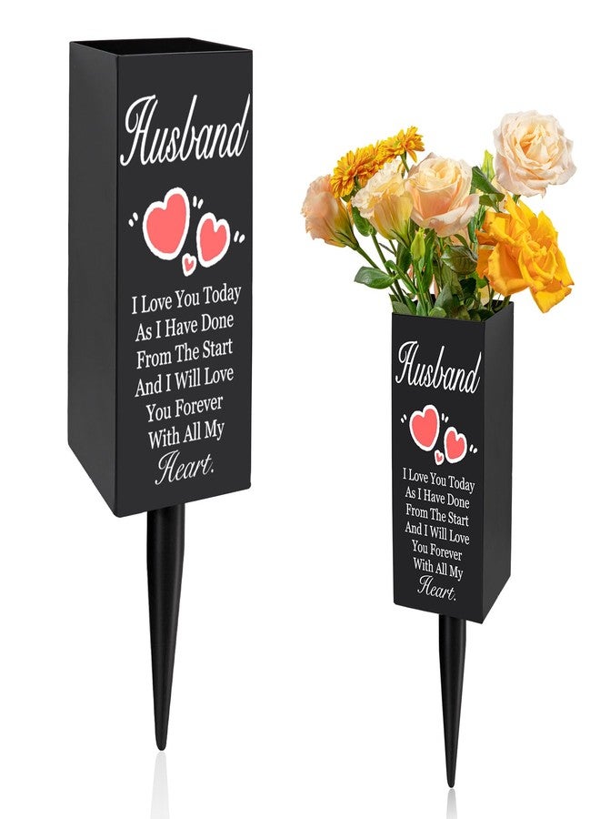 Oooct Husband Cemetery Vases for Grave, Metal Cemetery Grave Flower Vase with Stake, Husband Grave Cemetery Decorations, Metal Memorial Grave Markers, Graveside Decor Sign for Grave Outdoor Yard - Image 1